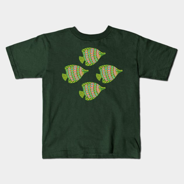 ANGLED ANGELS Tropical Angel Fish Spotted Undersea Ocean Sea Creatures in Green Pink Blue Yellow - UnBlink Studio by Jackie Tahara Kids T-Shirt by UnBlink Studio by Jackie Tahara